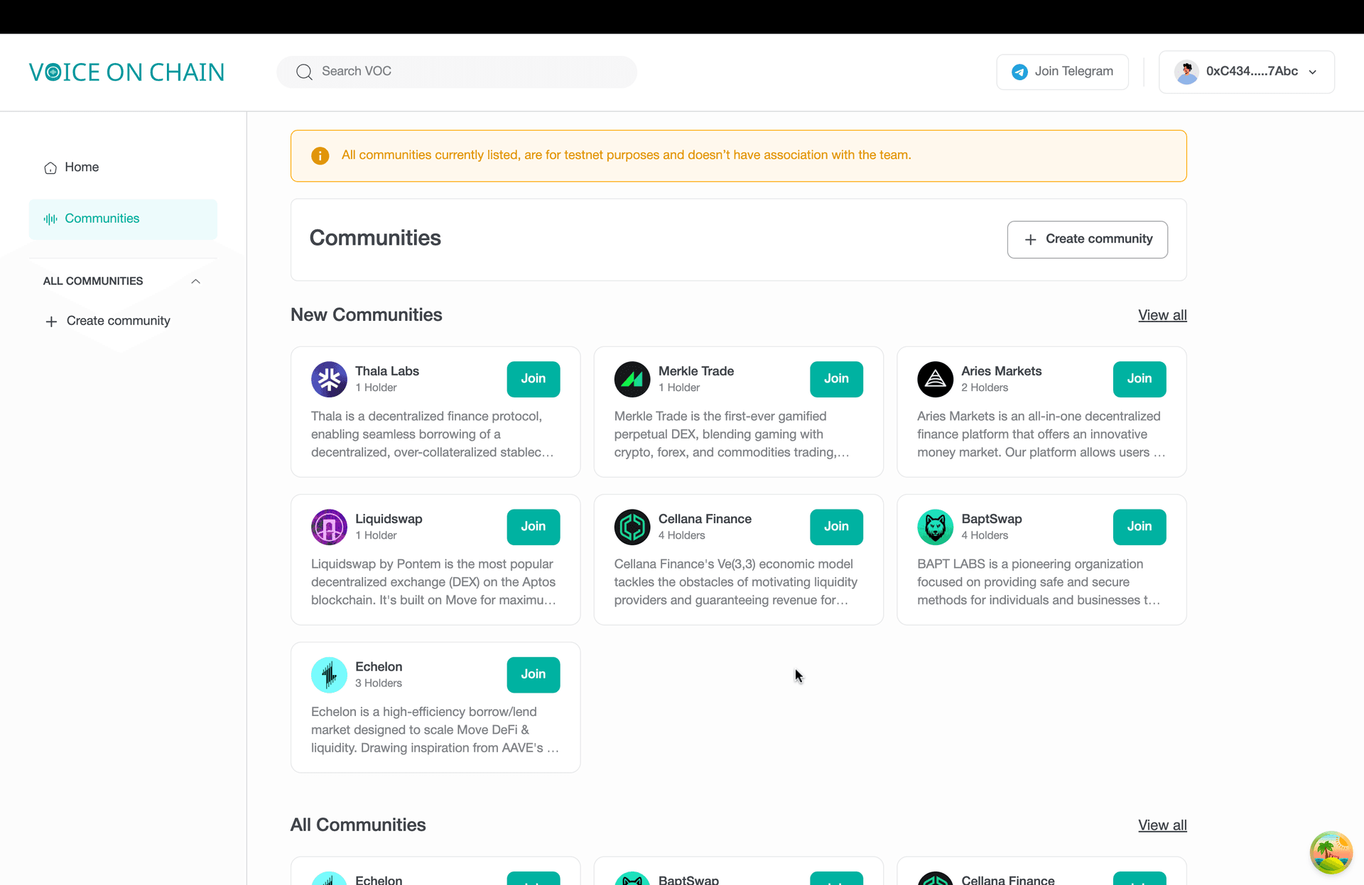 Dapp - Explore Communities